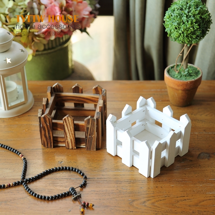 田园木质小栅栏桌面装饰花盆花器