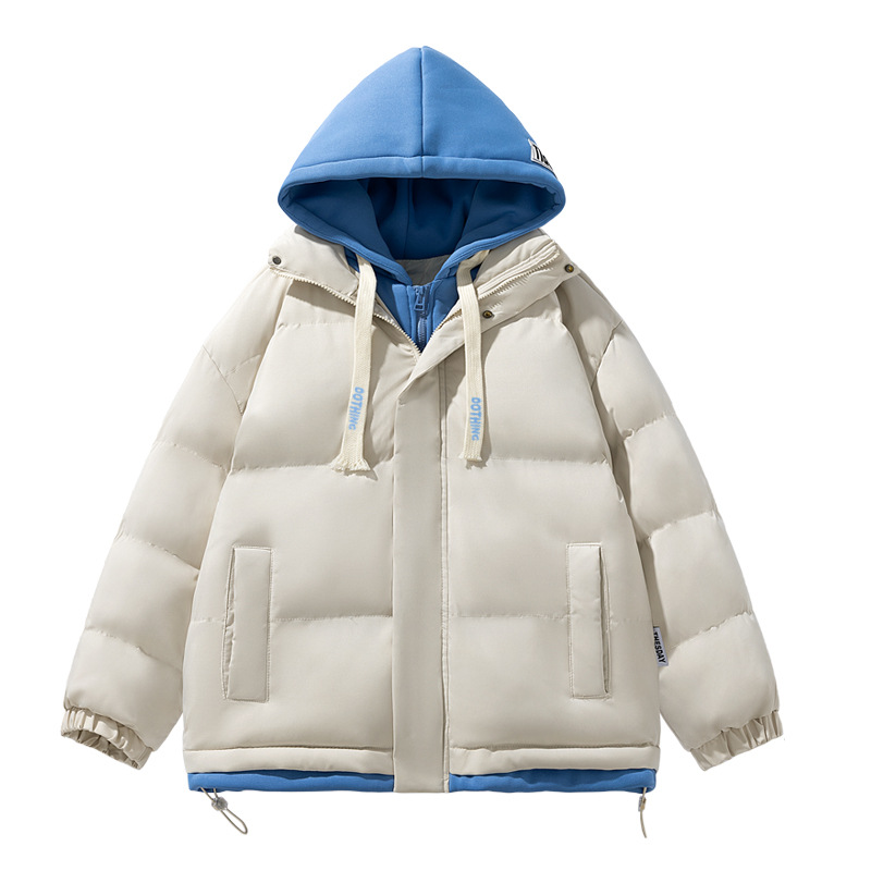 2023冬季新款假两件连帽棉服男短款宽松加厚棉衣冬装面包服棉袄