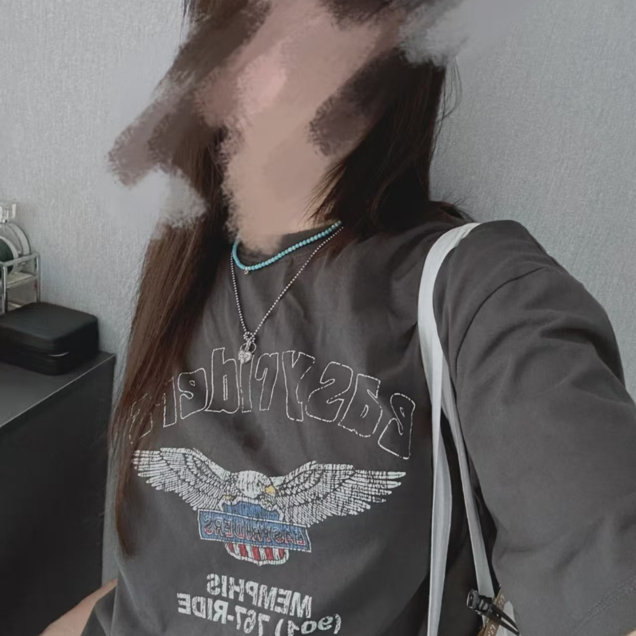 DU家现货韩国东大MissJin  复古老鹰酷帅宽松大码短袖T恤女