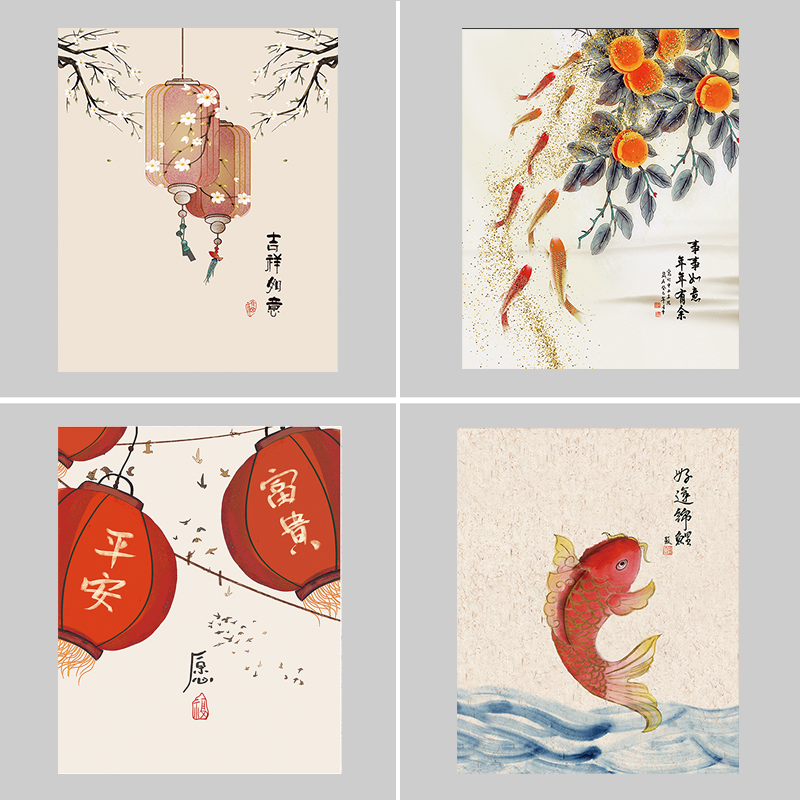 新中式吉祥消防栓贴纸遮挡防水自粘贴画好运消火栓装饰翻新贴膜