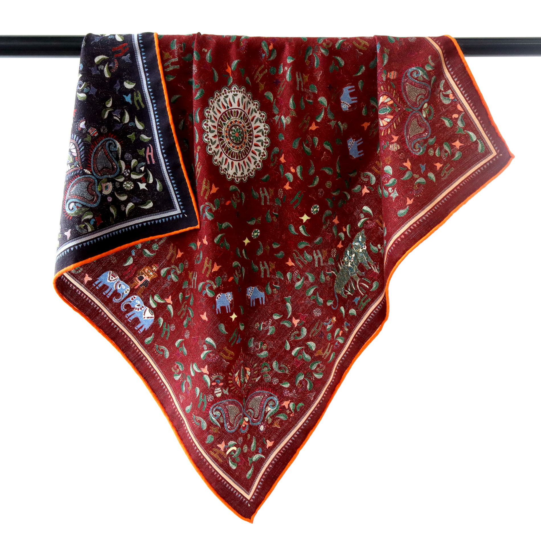 波斯小象70双面异色真丝丝毛围巾