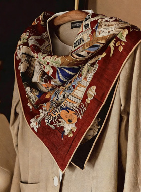 红色真丝羊毛85cm大方巾送礼送妈妈时尚丝毛围巾披肩领巾双面保暖