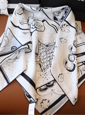 趣味满满丝巾90*90cm真丝斜纹方巾手工卷边真丝方巾印花围脖