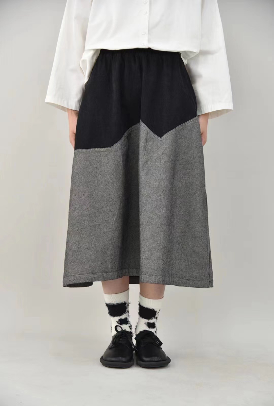 日系设计感小众拼接半身牛仔裙