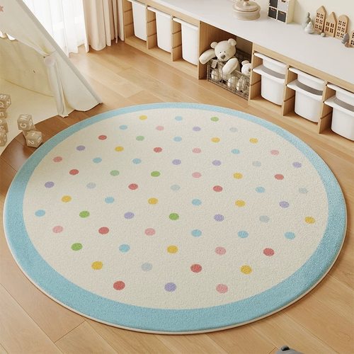 ins风奶油圆形地毯儿童书房电脑椅地垫卧室床边脚垫客厅花朵地垫