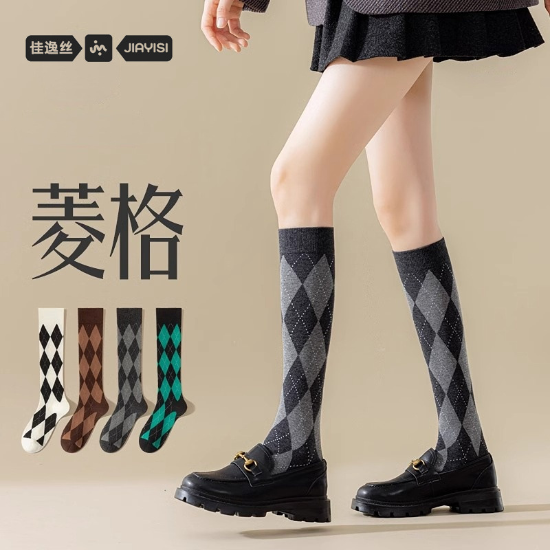 灰色小腿袜女秋冬jk韩版长筒袜半截瘦腿复古学院风中筒春秋款长袜