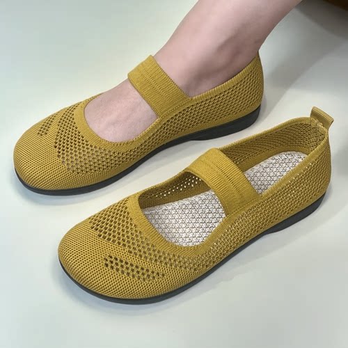 2026春季新款飞织透气镂空女鞋一脚蹬妈妈鞋低帮舒适鞋老北京布鞋