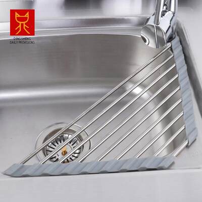 Triangular sink drain rack Roll up drying plate rack drainin