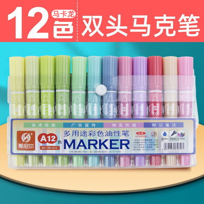 12 Color Metal Paint Marker Pen set Double Line Pen Outline