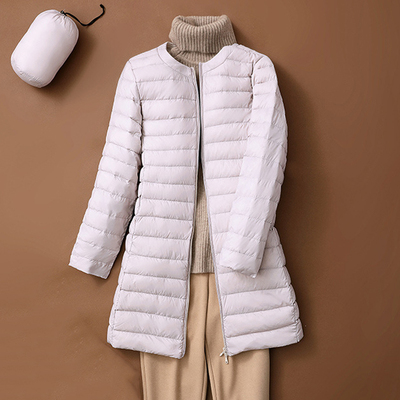 U衣厍轻薄羽绒服女中长款圆领