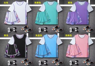 儿童篮球服套装女童女孩女生速干训练服女款假两件短袖运动球衣夏