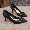 法式小众高级感单鞋女2025春秋新款细跟尖头工作鞋方扣气质高跟鞋