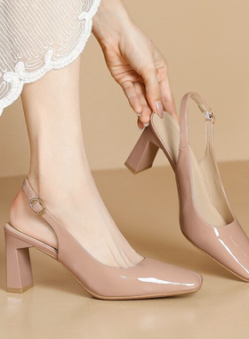 裸粉色法式包头凉鞋女2025新款温柔气质通勤单鞋百搭仙女风高跟鞋