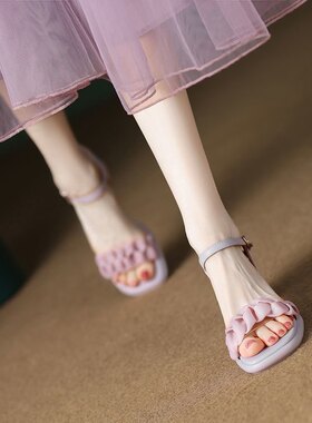 绝美气质紫色凉鞋女款夏季2026欧货夏款配裙子粗跟法式高跟鞋大码