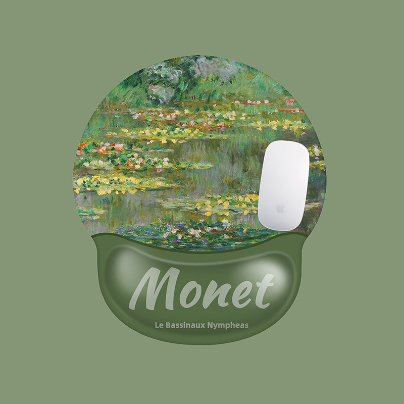 莫奈睡莲少女可爱卡通文艺办公电脑鼠标垫护腕硅胶软垫女生鼠标