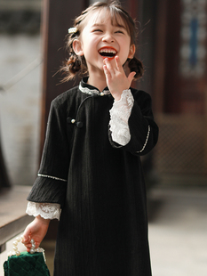 女童旗袍秋冬季民国风改良中式长款连衣裙儿童古装汉服中国风唐装