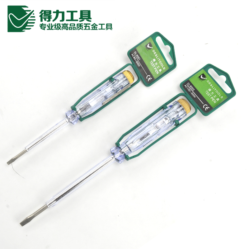 得力简易测电笔AC100-500V验电器验电笔电工工具检测笔DL8001