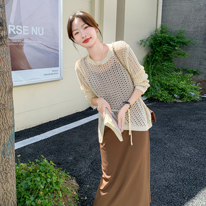 早春穿搭一整套针织罩衫连衣裙套装女2025新款超好看吊带裙两件套图片