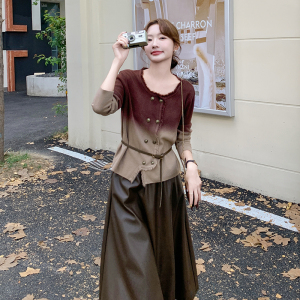超火渐变色小香风裙女春秋2025新款盐系轻熟穿搭半身裙图片