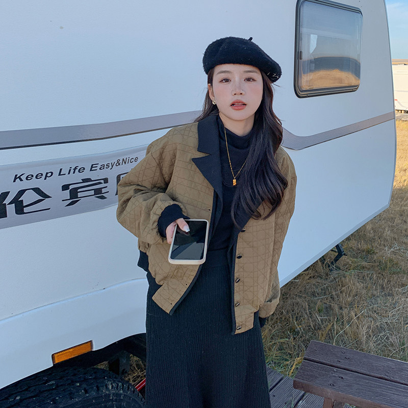 咖色拼接短外套女2024早春新款高级感韩系小个子炸街时尚百搭上衣,女装短外套,维壹