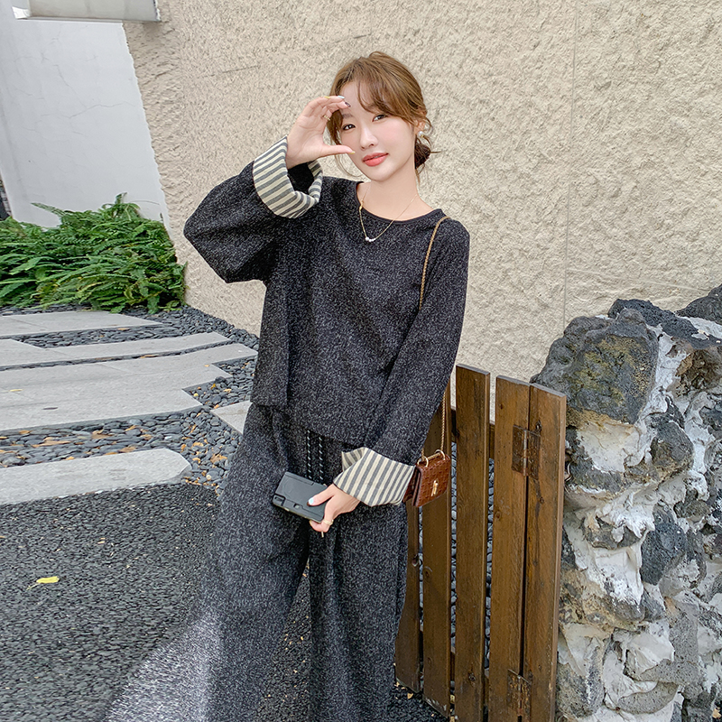 高级感复古小香风套装女2024秋季新款条纹袖口休闲阔腿裤两件套潮，女装套装/套裙，维壹