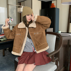 复古保暖麂皮绒小个子女皮毛一体韩系流行棉服冬季3072P190K268图片