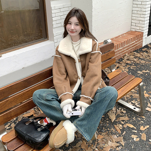 加厚立领毛绒拼接机车棉衣羊羔毛皮毛一体棉服6081P195K288图片