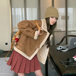 复古保暖麂皮绒小个子女皮毛一体韩系流行棉服冬季3072P190K268图片