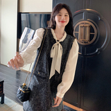 漂亮独特灰色小香风连衣裙女春秋2025年新款千金高级感假两件裙子，女装连衣裙，维壹