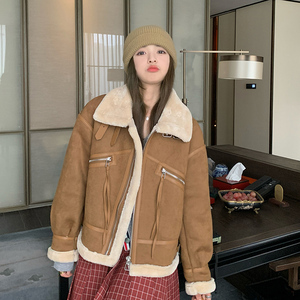 复古保暖麂皮绒小个子女皮毛一体韩系流行棉服冬季3072P190K268