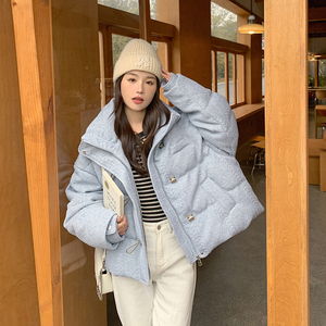 超好看灰色短款羽绒服女冬2024新款小众设计感90白鸭绒宽松厚外套图片