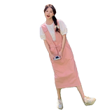 【】法式桔梗粉色背带连衣裙两件套5033P140K218，女装连衣裙，维壹