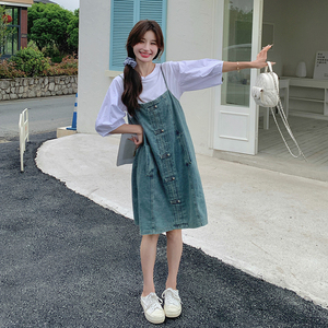 ！新中式牛仔背带裙套装连衣裙显瘦T恤两件套5061 P130 K188图片