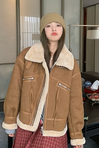 复古保暖麂皮绒小个子女皮毛一体韩系流行棉服冬季3072P190K268图片