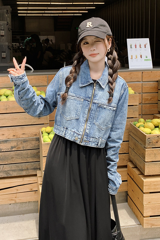 【现货】牛仔外套+黑色背心裙3029-外套P115K168裙子P105K158,女装短外套,2C166