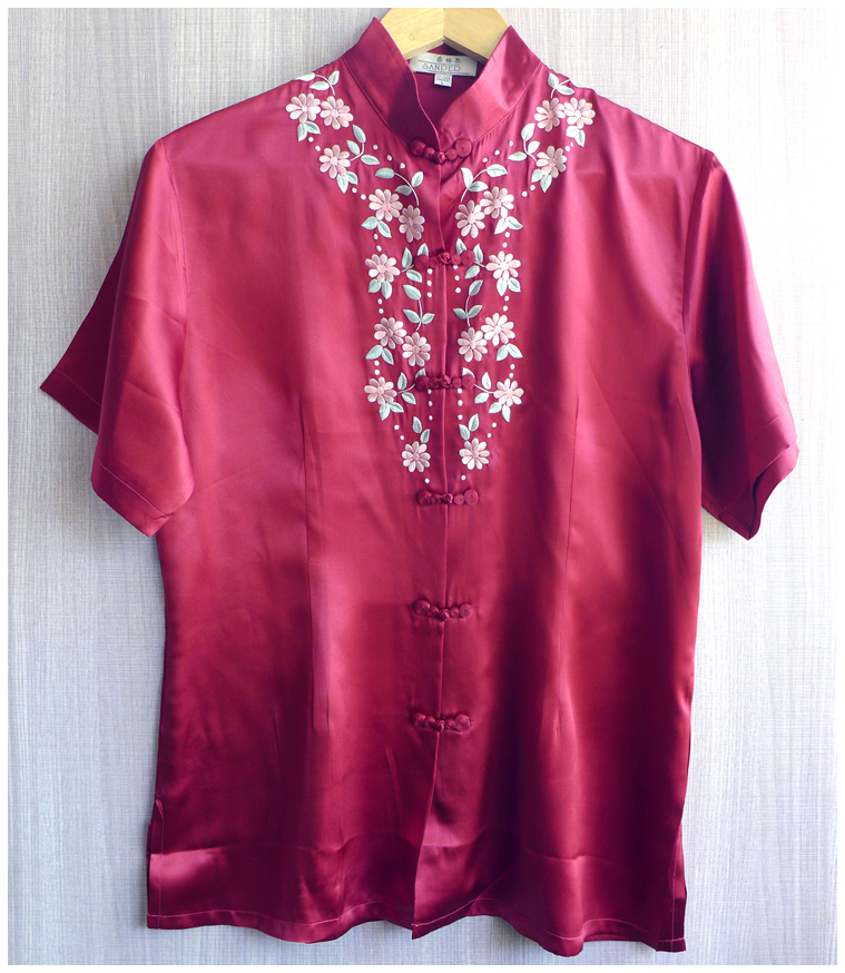 妇女节妈妈桑蚕丝手工绣花衬衫