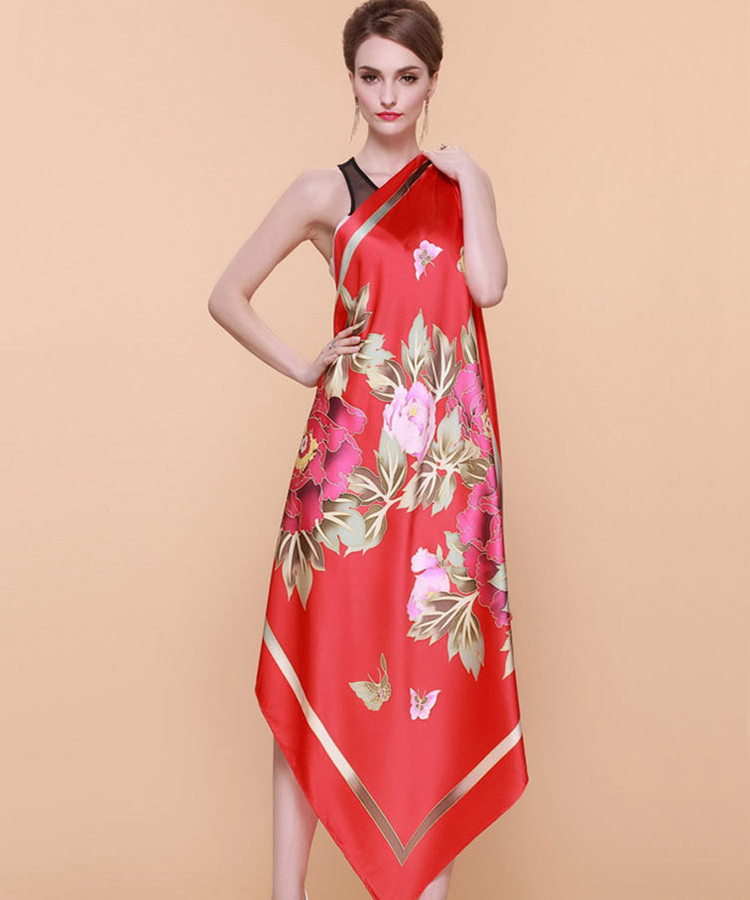 精品礼品丝巾加厚型100%真丝手绘特大方巾桑蚕丝花卉围巾蝶恋花