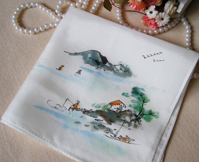 10개 1개 증정 순수 실크 파워 스펀 핸드페인팅 손수건 뽕나무 실크 35CM 풍경 ??대형 손수건 해외 업무용 작은 선물