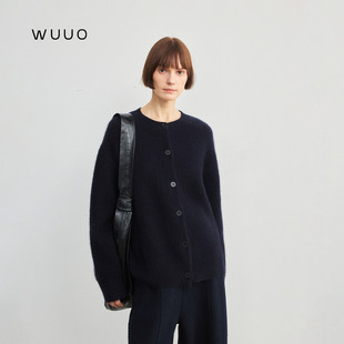 WUUO 绵羊毛兔毛毛衣外套女慵懒高级感温暖百搭厚实廓形针织开衫