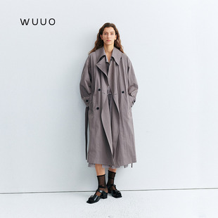 WUUO 高智风衣女2026新款休闲高级感宽松廓形中长款风衣紫色