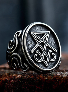 欧美复古做旧钛钢指环 Lucifer路西法撒旦男士不锈钢戒指 小众