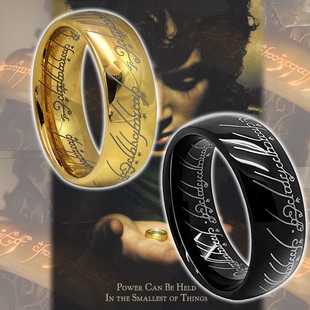 新版LOTR指环王周边至尊魔戒 霍比特人众戒之王符文戒指 乌钢材质