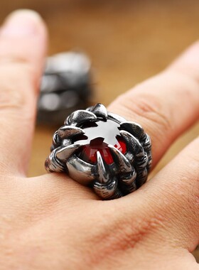 欧美复古风格 至尊龙爪戒指 小众另类夸张指环 钢+人工宝石材质