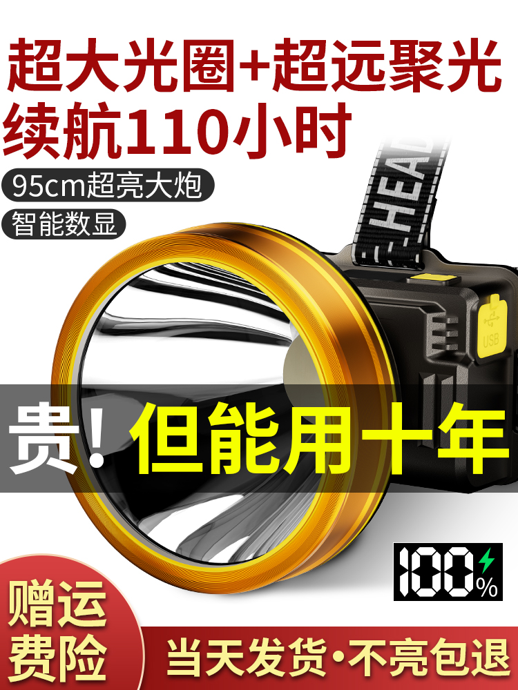 头灯强光超亮充电超长续航锂电户外夜钓鱼大矿灯头戴式感应照明灯