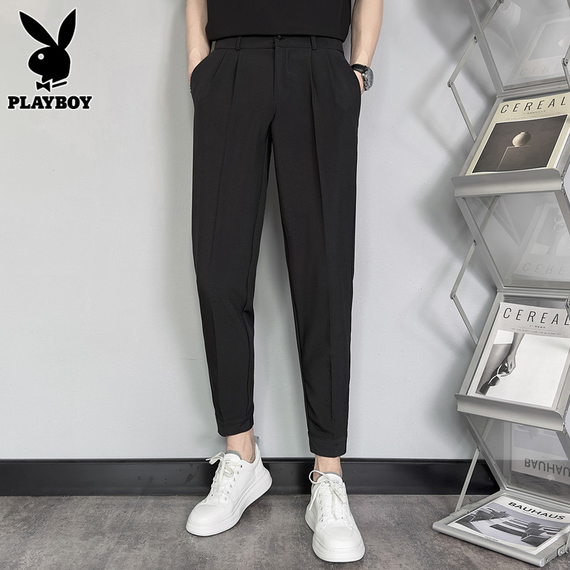 花花公子休闲裤男士九分西裤夏季薄款潮流百搭修身小脚长裤子男装