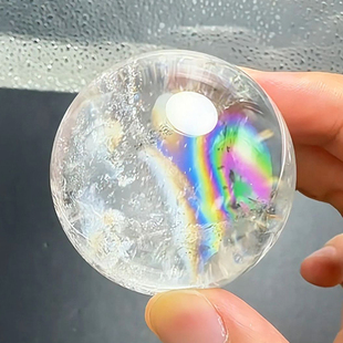 收藏级特色七彩虹光天然白水晶球摆件内有绿幽灵高档礼品一物一图
