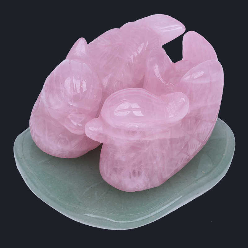 天然粉晶鸳鸯摆件一对大小水晶卧室婚房床头桃花