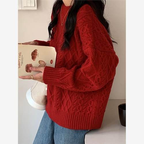 ZY自制新年红色毛衣女秋