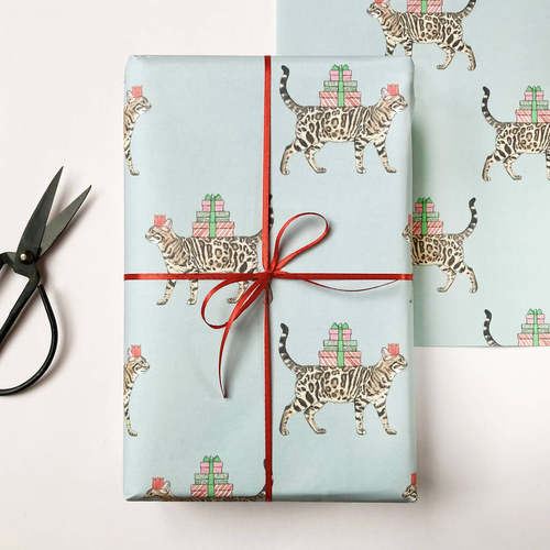 Bengal Cat Wrapping Paper豹猫创意设计圣诞礼物包装纸白牛皮纸