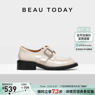 女款 厚底单鞋 春季 女白色英伦风小皮鞋 孟克鞋 BeauToday粗跟乐福鞋